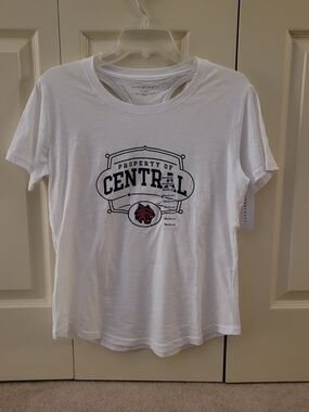 White CWU Central Washington University Women's Tee with Small Back Cut-Outs